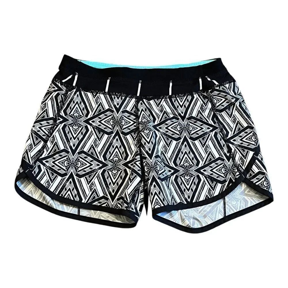 Ivivva Girls Lululemon Geo Black White Stretchy Dance Bike Gym Shorts Size 12